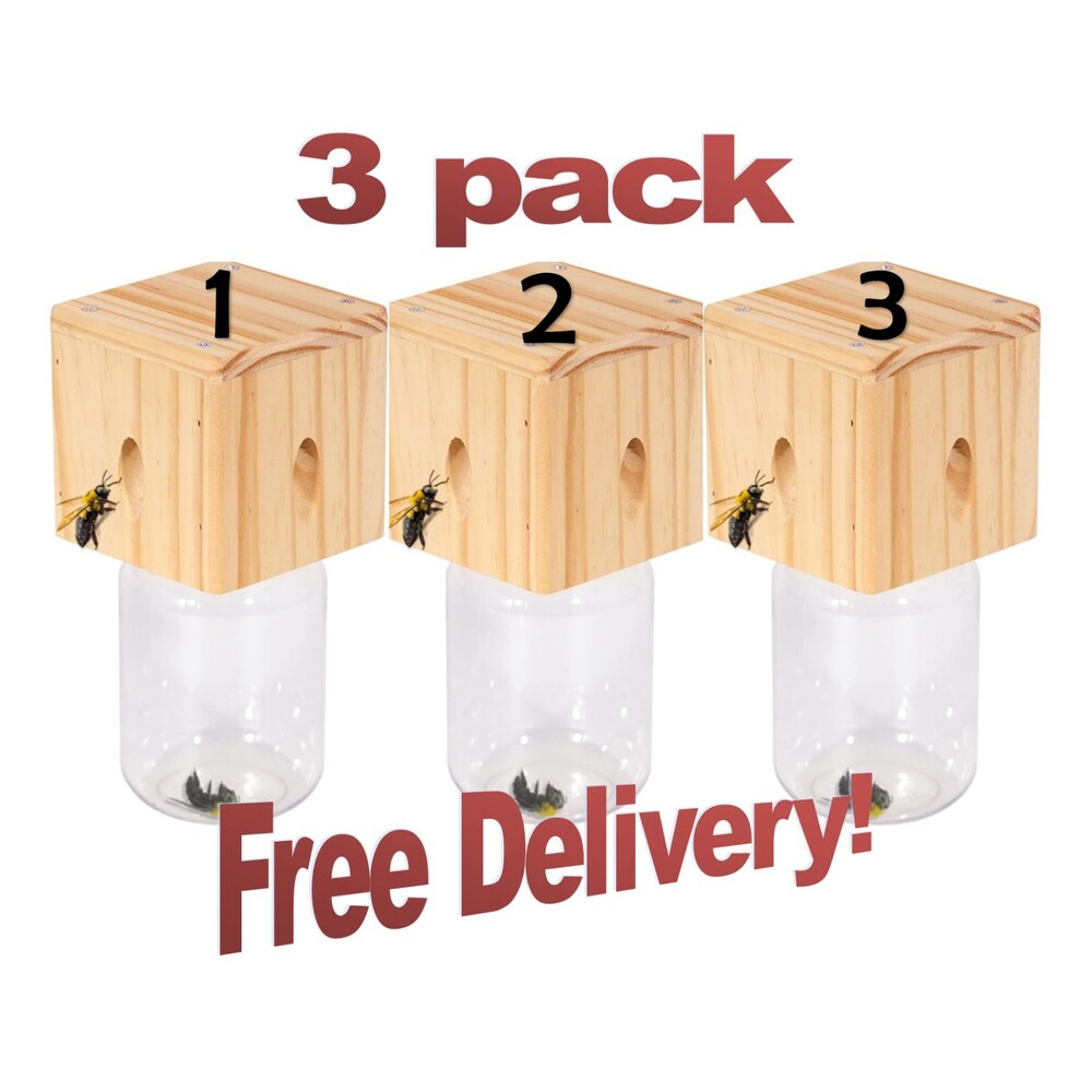Handmade Hard Wood Cube Style, Carpenter Bee Traps (3 pack) They Really Work!